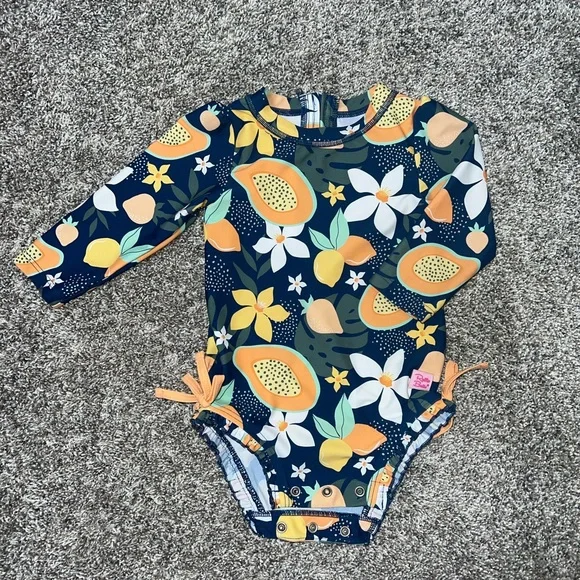 Ruffle Butts Floral Long Sleeve Toddler Ruffle Butts Swimsuit - Picture 1 of 3